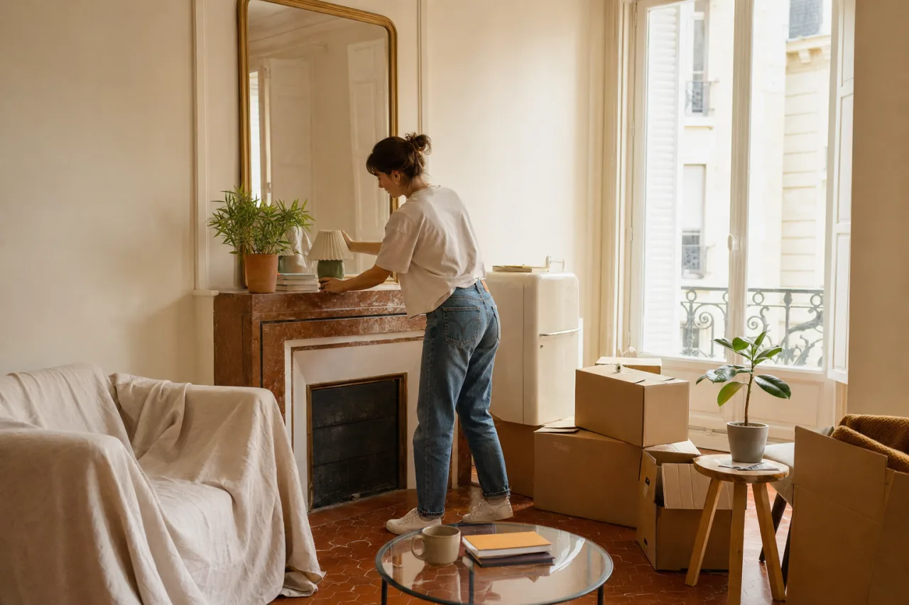 Jeune installant ses premiers meubles et electromenager dans un logement