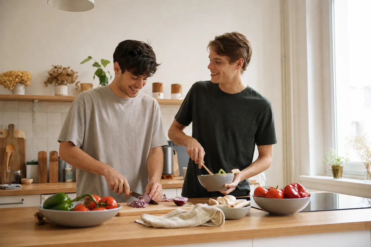 Colocataires dans la cuisine d'un appartement partagé