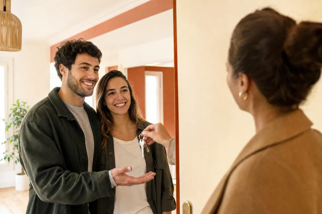 Couple recevant les cles de son nouveau logement