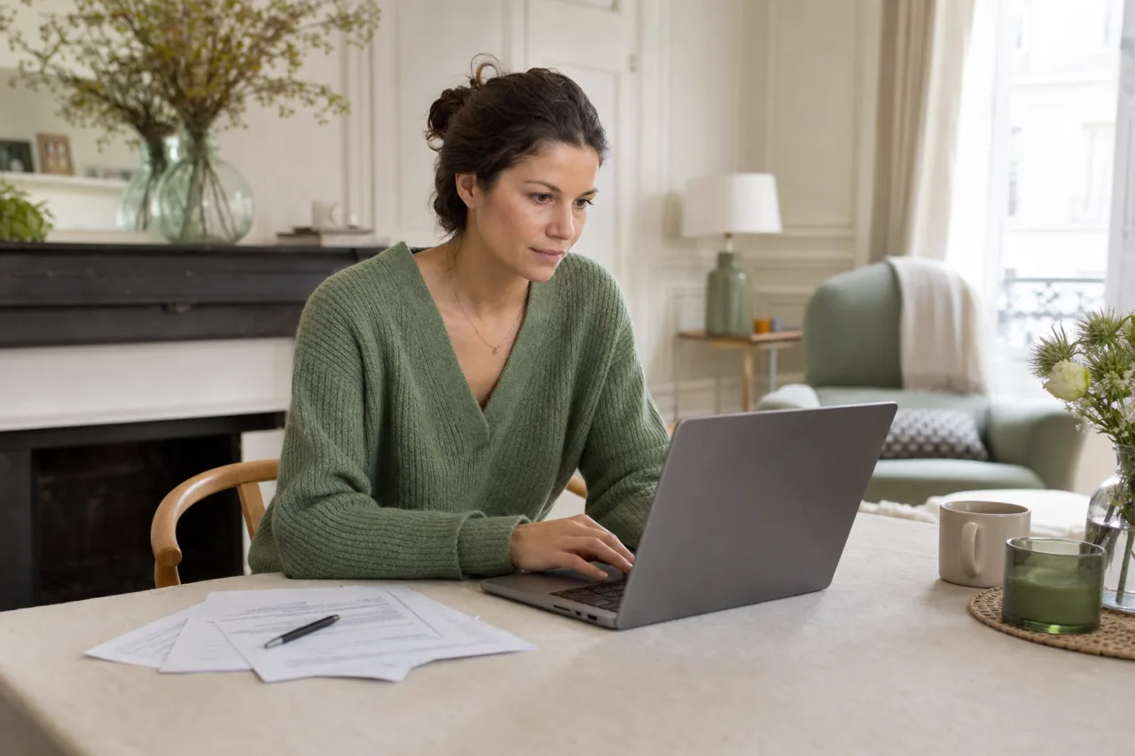 Personne mettant a jour sa demande de logement social sur un ordinateur