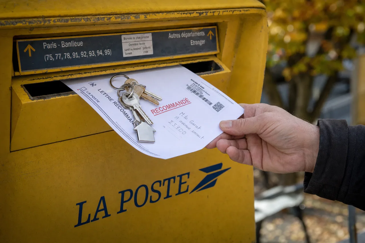 Lettre recommandee et cles d appartement posees sur un bureau