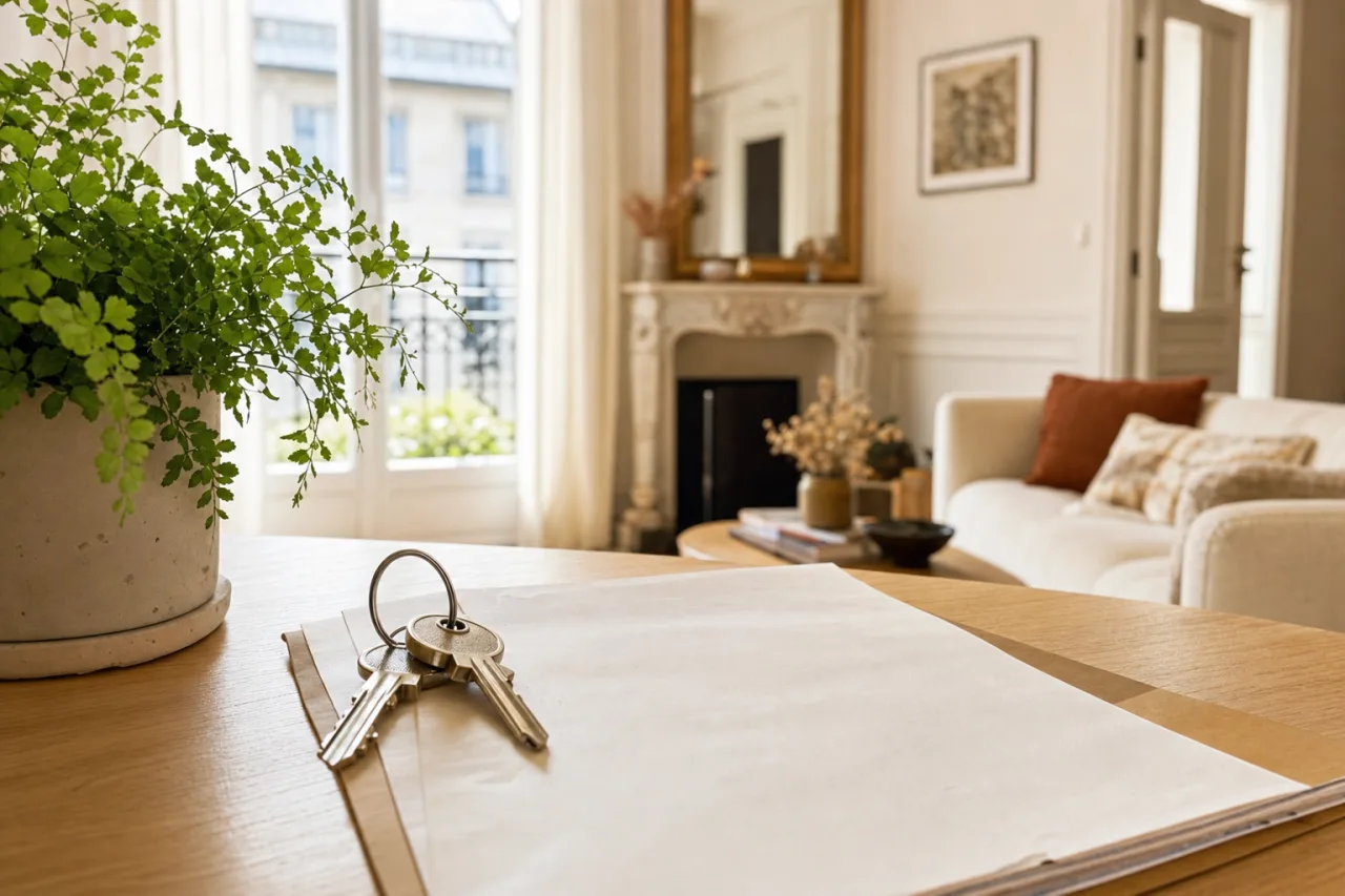 Cles et contrat de location sur une table dans un logement social